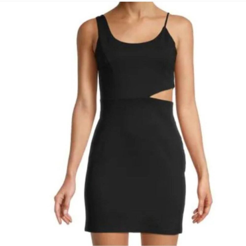 Socialite Mini Dress Women's Medium Black Asymmetric Cut-Out Ponte Bodycon